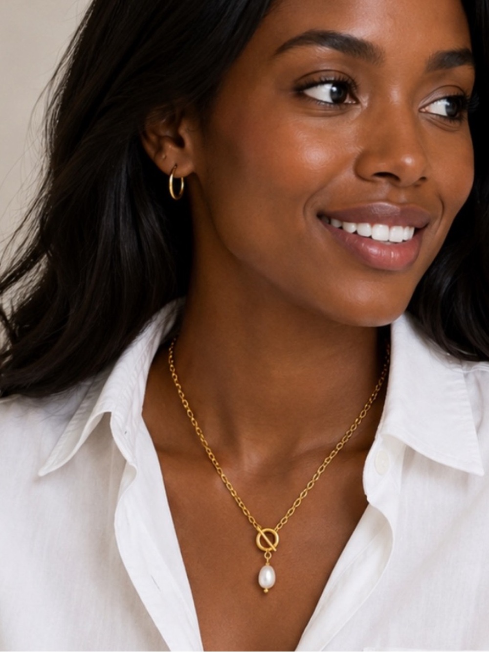 New Gold Pearl Toggle Necklace